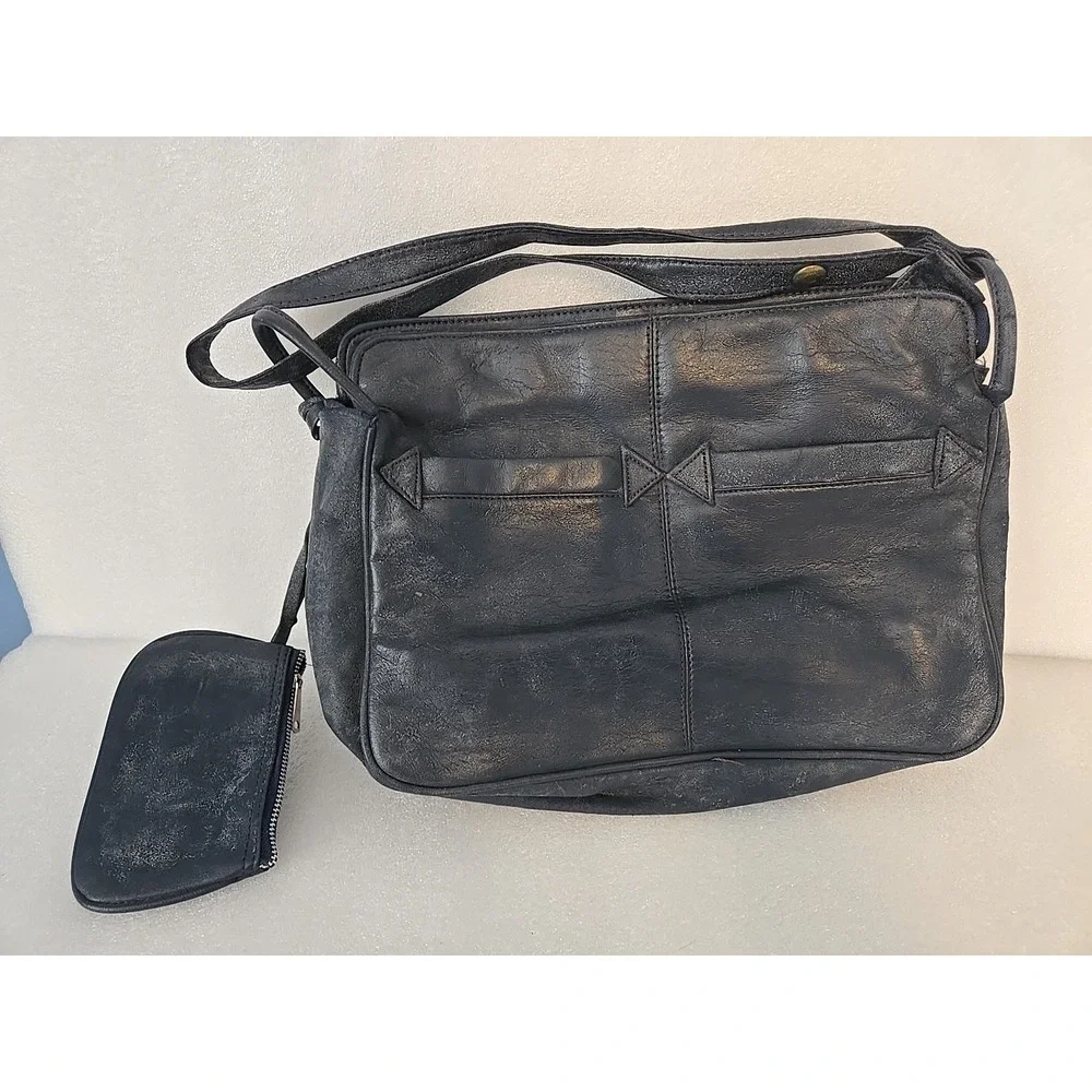 Vintage Dark Blue Navy‎ Leather Messanger Bag YKK Y2K Retro Read!